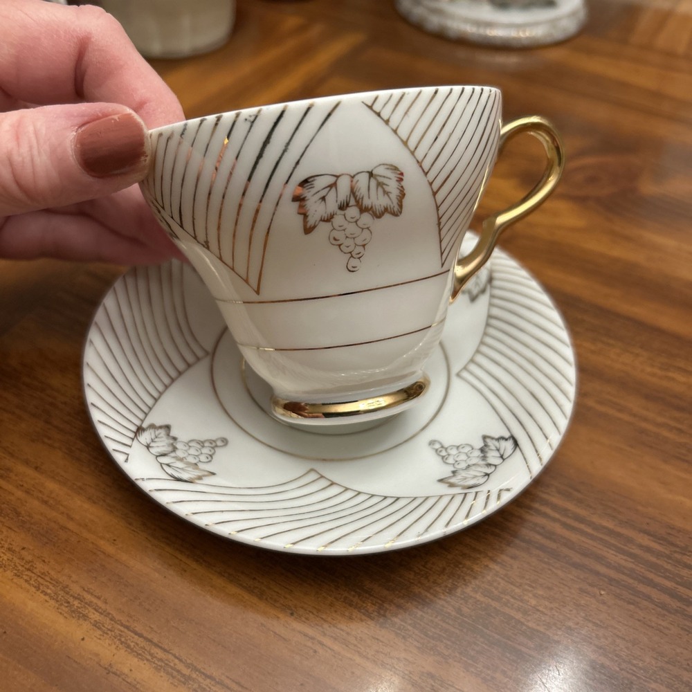 Bone China Vintage Japan Tea Coffee Cup White Gold
